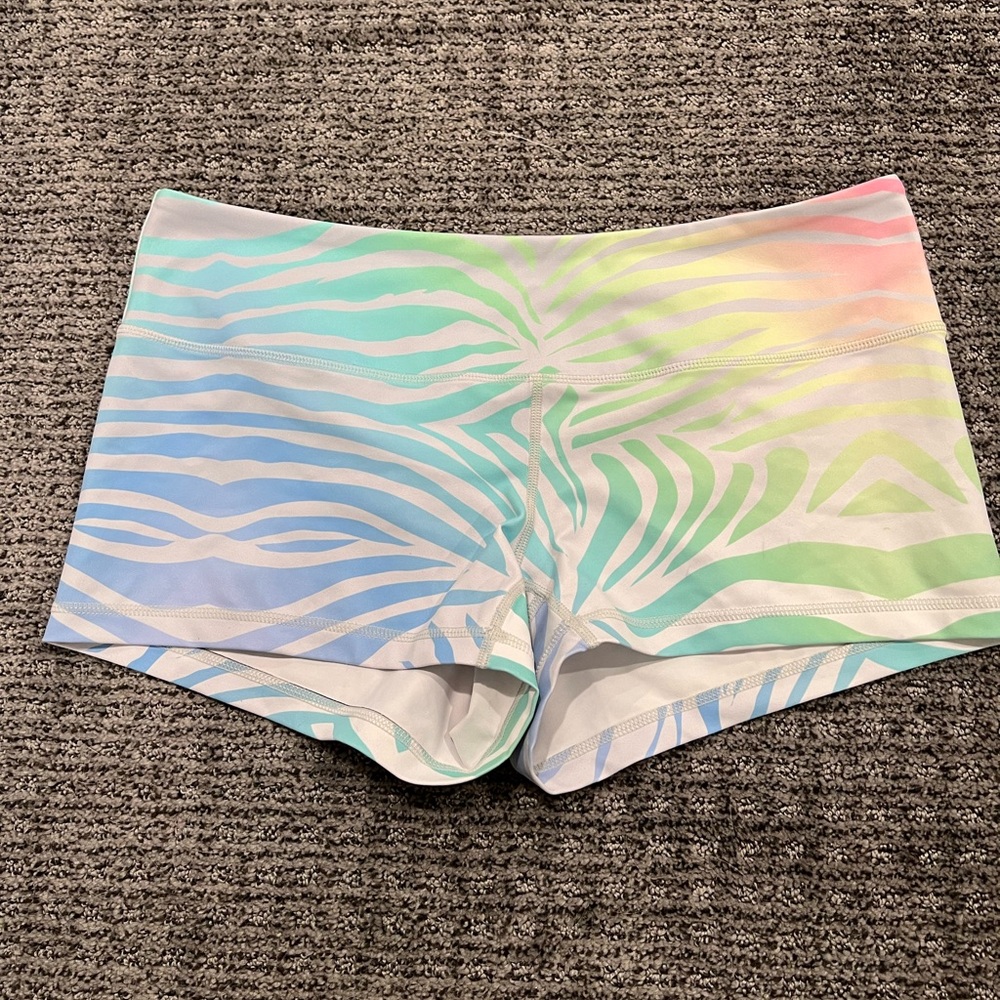 Rainbow zebra spandex shorts